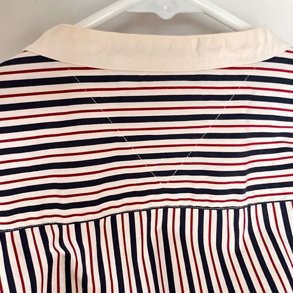Vtg Tommy Hilfiger grandad Shirt Sz XL Crest Striped Poplin Band Collar preppy - Picture 10 of 16